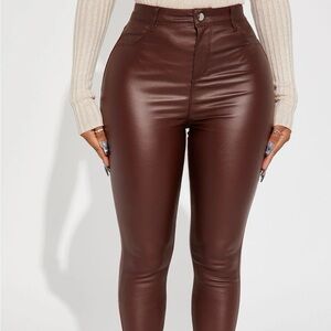 Fashion nova sammi high rise cognac faux leather  skinny pants